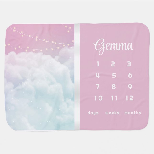 Fairy Lights and Clouds Baby Milestone Blanket (Horizontal)