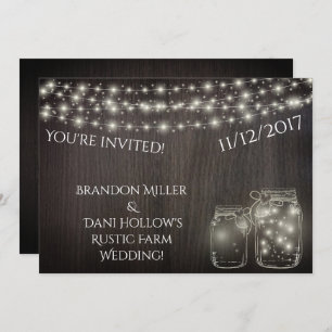 Fairy Lights and Mason Jars Over Wood Invitations