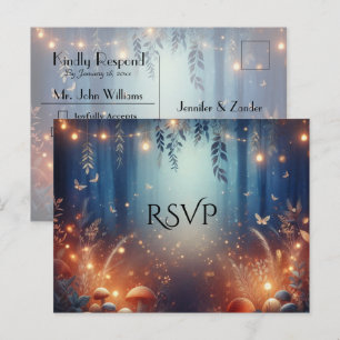 Fairy Lights and Moonlit Forest Magic RSVP   Invitation Postcard