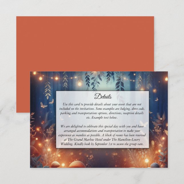 Fairy Lights and Moonlit Forest Magic Wedding Enclosure Card (Front/Back)