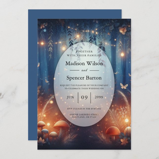 Fairy Lights and Moonlit Forest Magic Wedding Invitation (Front/Back)