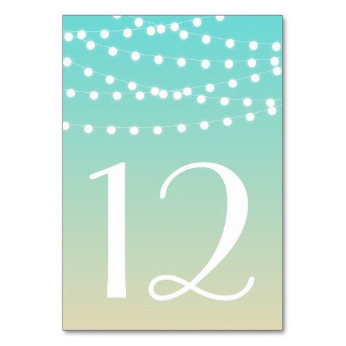 Fairy Lights  Beach Ombre Table Numbers Card