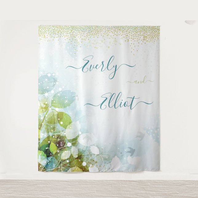 Fairy Lights Blue Green Wedding Tapestry (Front)