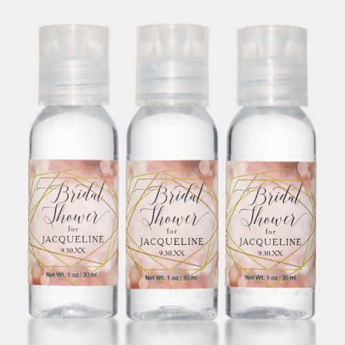 Fairy Lights Blush Gold Geometric Script Bridal Hand Sanitizer