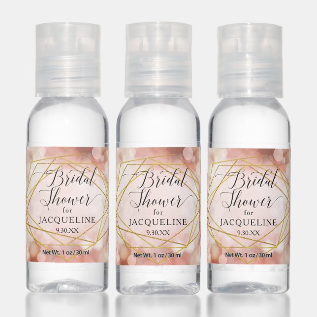 Fairy Lights Blush Gold Geometric Script Bridal Hand Sanitizer (Set)