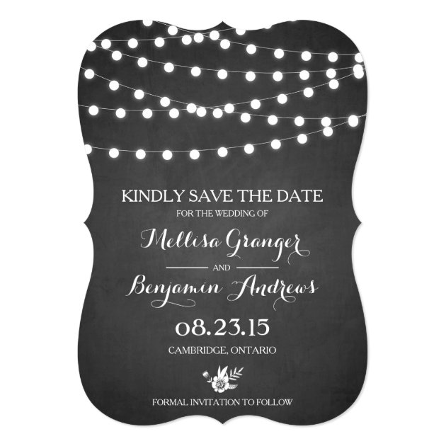 Fairy Lights Chalkboard Save The Date Announcement