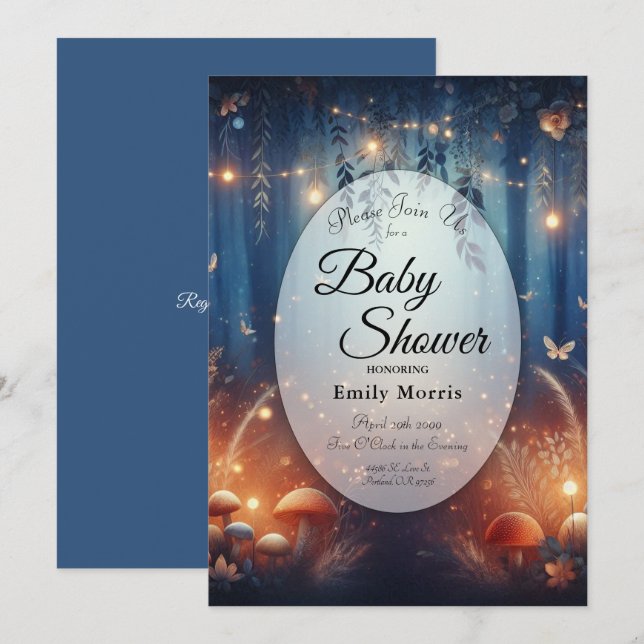 Fairy Lights in a Moonlit Forest Baby Shower Invitation (Front/Back)