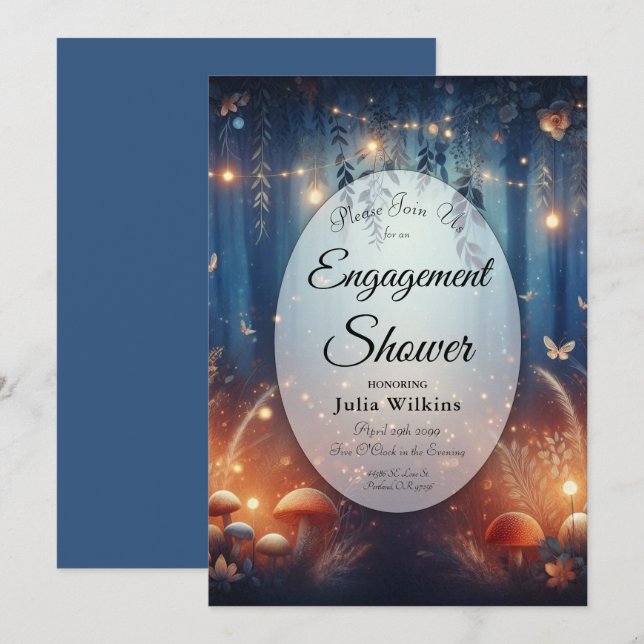 Fairy Lights in a Moonlit Forest Engagement Shower Invitation (Front/Back)