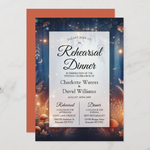 Fairy Lights in a Moonlit Forest Rehearsal Dinner Invitation
