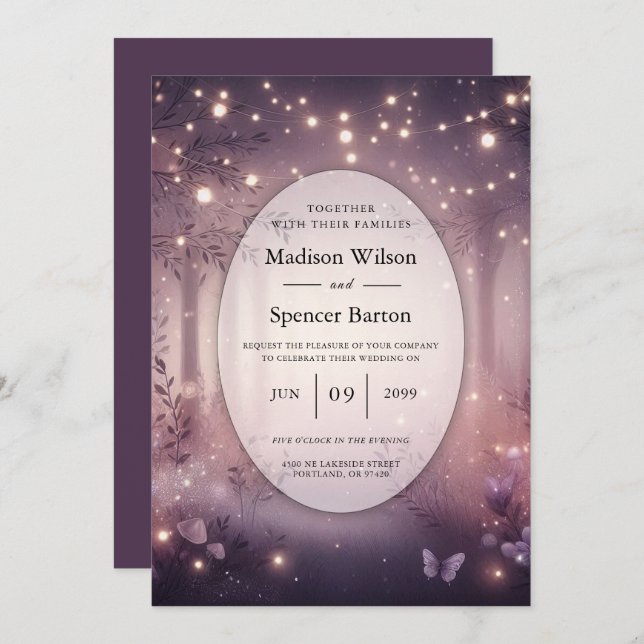 Fairy Lights in Woodland Glow Wedding Invitation (Front/Back)