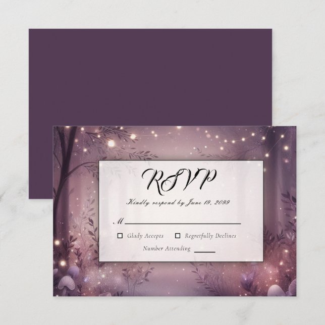 Fairy Lights in Woodland Glow Wedding RSVP Card (Front/Back)