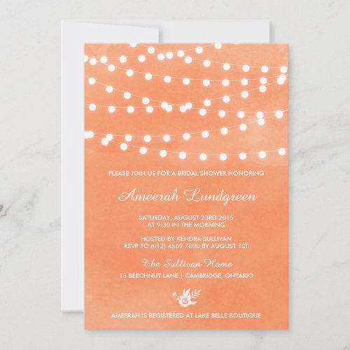 Fairy Lights Orange Bridal Shower Invitation