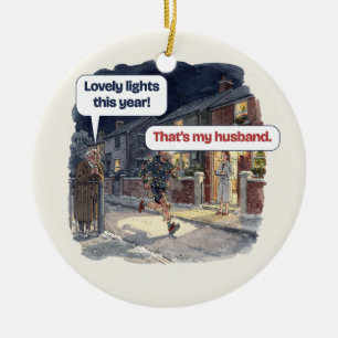 Fairy Lights Personalized Funny Runner Christmas Ceramic Ornament