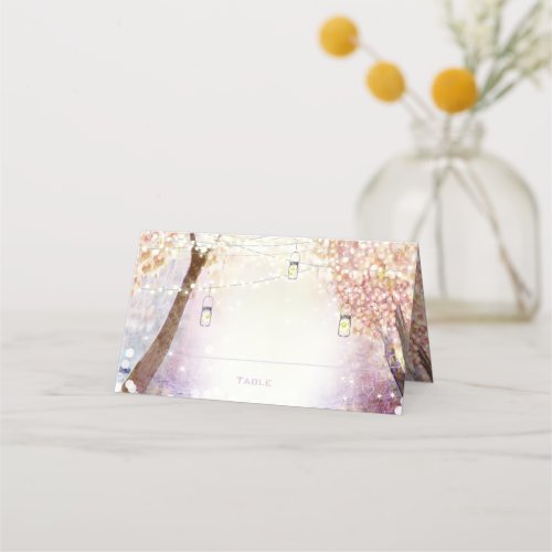 Fairy Lights Pink Coral Purple Forest Boho Place Card