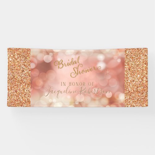 Fairy Lights Rose Gold Glitter Pink Bridal Shower Banner