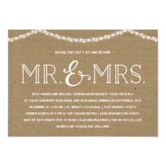 Fairy Lights | Rustic Kraft Paper Rehearsal Dinner Card