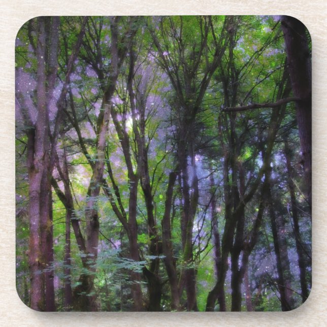 Fairy Lights Surreal Forest Beverage Coaster (Front)