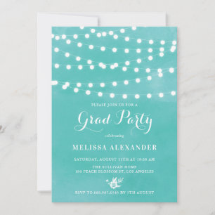 Fairy Lights Teal Graduation Party Invitation