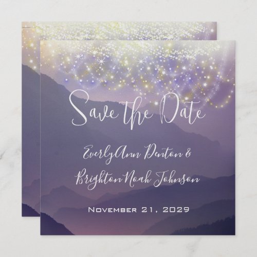 Fairy Lights Violet Purple Wedding Save the Date Invitation