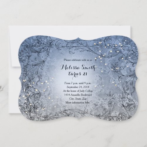 Fairy Lights Whimsy Blue Birthday Party Invitation