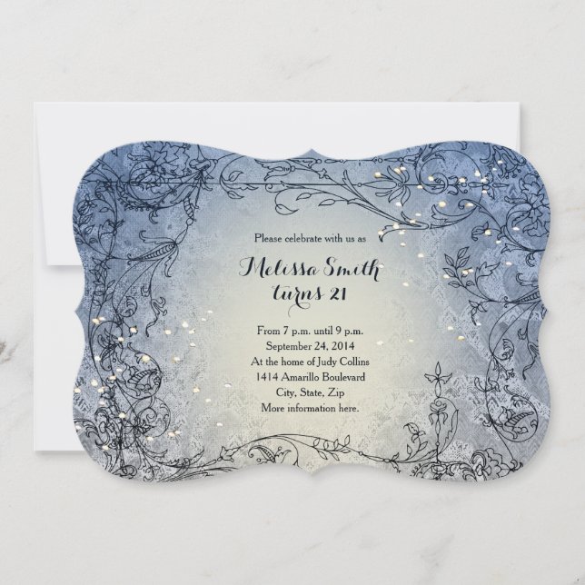 Fairy Lights Whimsy Blue Birthday Party Invitation (Front)