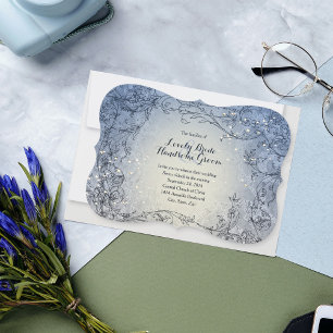 Fairy Lights Whimsy Blue Wedding Invitation