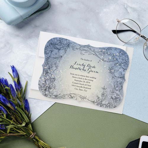 Fairy Lights Whimsy Blue Wedding Invitation Invite