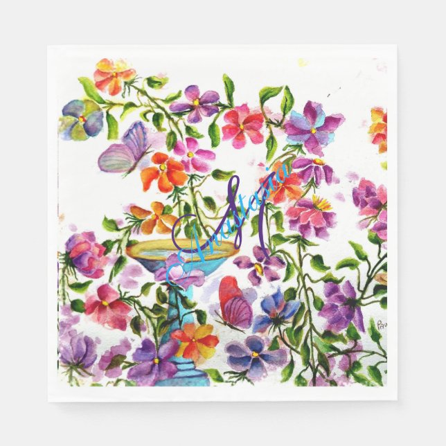 FAIRY-LIKE FLOWER GARDEN MONOGRAM PARTY NAPKINS (Front)