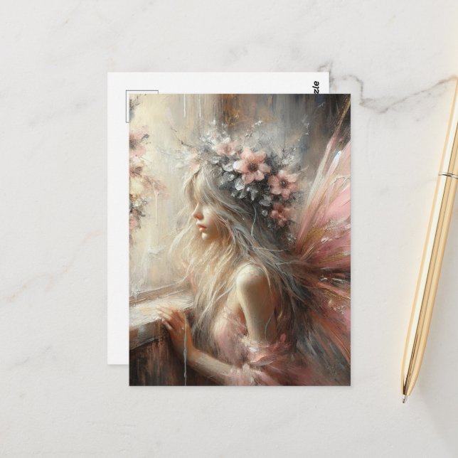 Fairy Looking Out the Window Postcard (Front/Back In Situ)