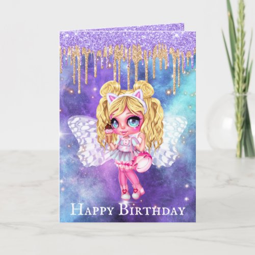 Fairy magic glitter sky DIY girls birthday anime Card