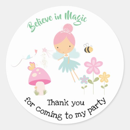 Fairy Magic Thank you for Coming to My Party Classic Round Sticker