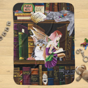 Fairy Magical Cats Enchanted Library Books Baby Blanket