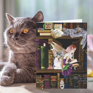 Fairy Magical Cats Enchanted Library Books Card