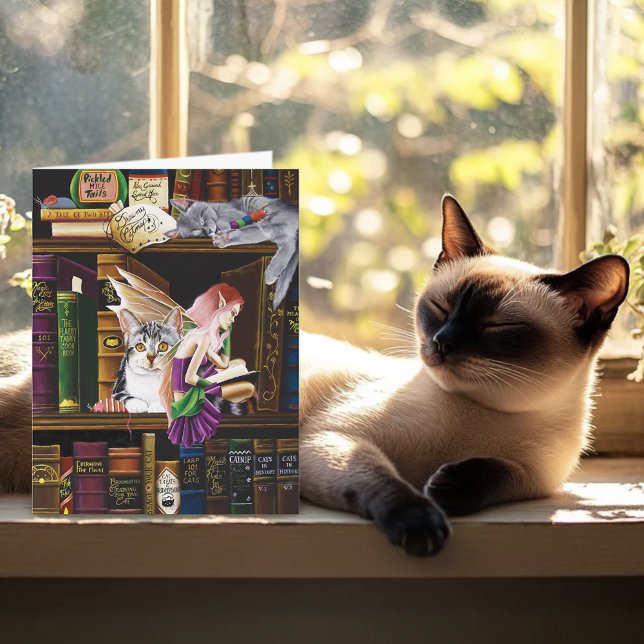Fairy Magical Cats Enchanted Library Books Card (Creator Uploaded)