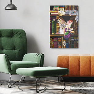 Fairy Magical Cats Enchanted Library Books Metal Print