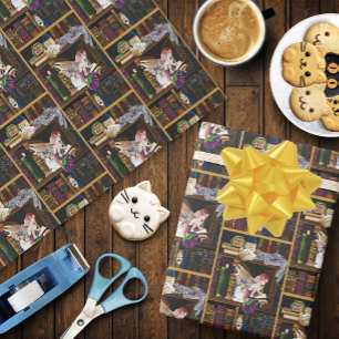 Fairy Magical Cats Enchanted Library Books Wrapping Paper