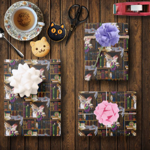Fairy Magical Cats Enchanted Library Books Wrapping Paper Sheets