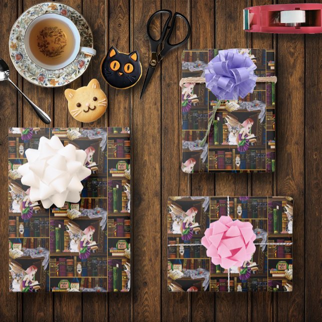 Fairy Magical Cats Enchanted Library Books Wrapping Paper Sheets (Creator Uploaded)
