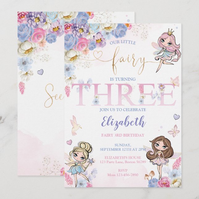 Fairy Magical Forest Garden Girl Fairy Birthday Invitation (Front/Back)
