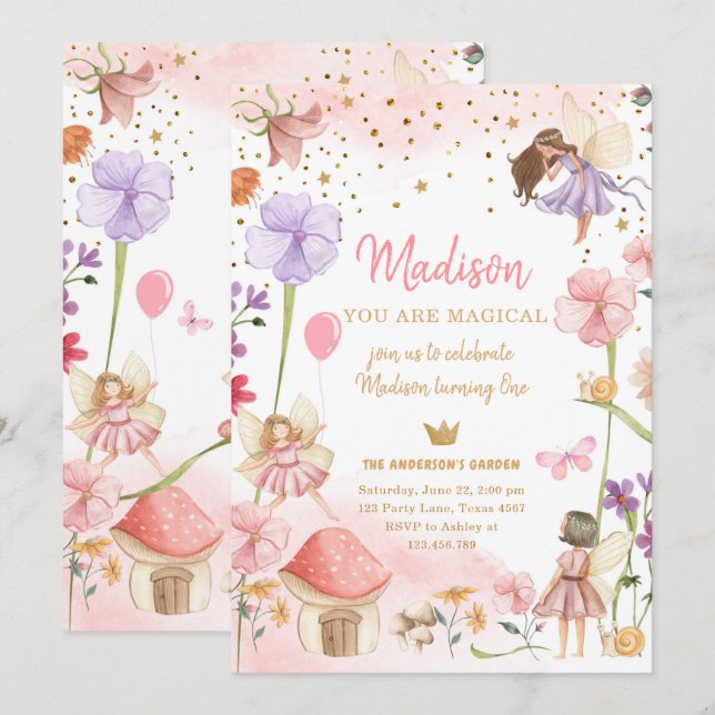 Fairy Magical Forest Garden Girl First Birthday In Invitation (Front/Back)