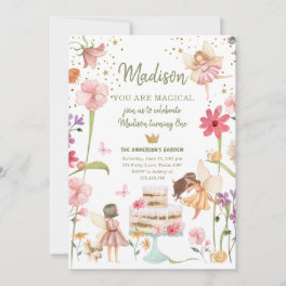 Fairy Magical Forest Garden Girl First Birthday In Invitation