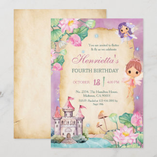 Fairy Magical Princess garden castle 4th Birthday Invitation