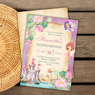 Fairy Magical Princess garden castle 4th Birthday Invitation
