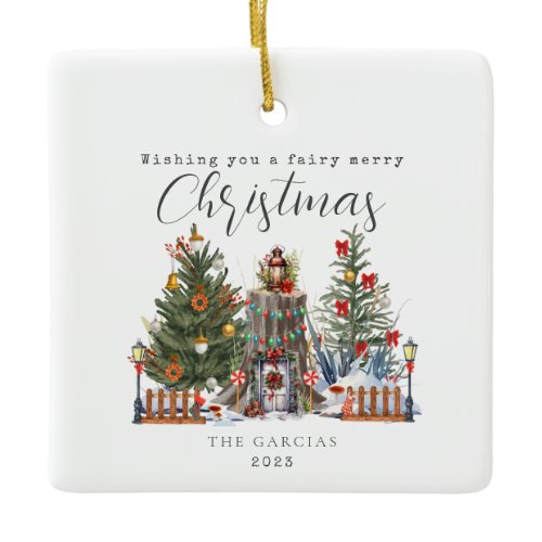 Fairy Merry Christmas Woodland Forest  Ceramic Ornament