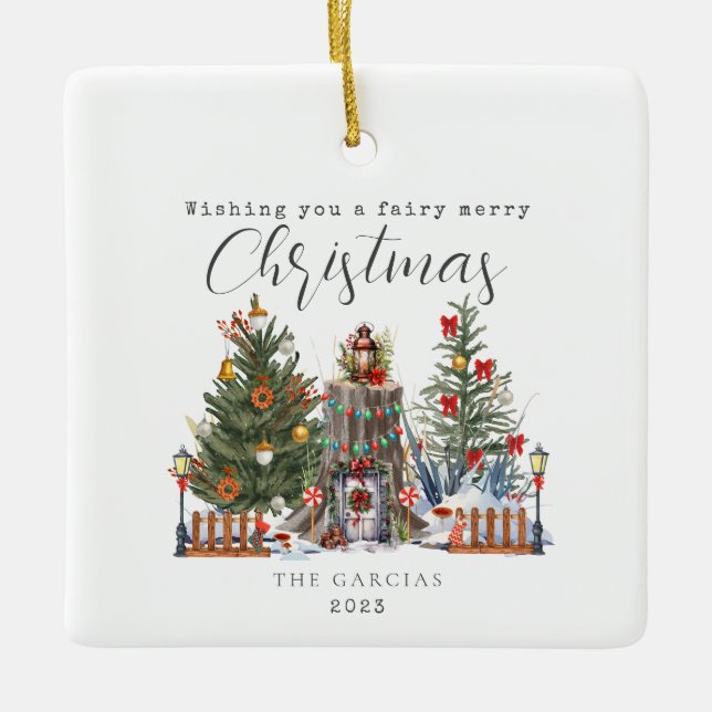 Fairy Merry Christmas Woodland Forest  Ceramic Ornament (Front)