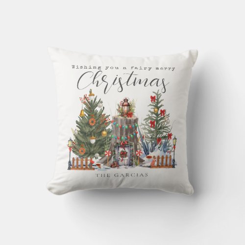 Fairy Merry Christmas Woodland Forest  Throw Pillow