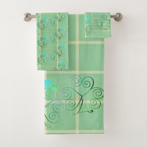 Fairy Misty Green Shamrocks Bath Towel Set
