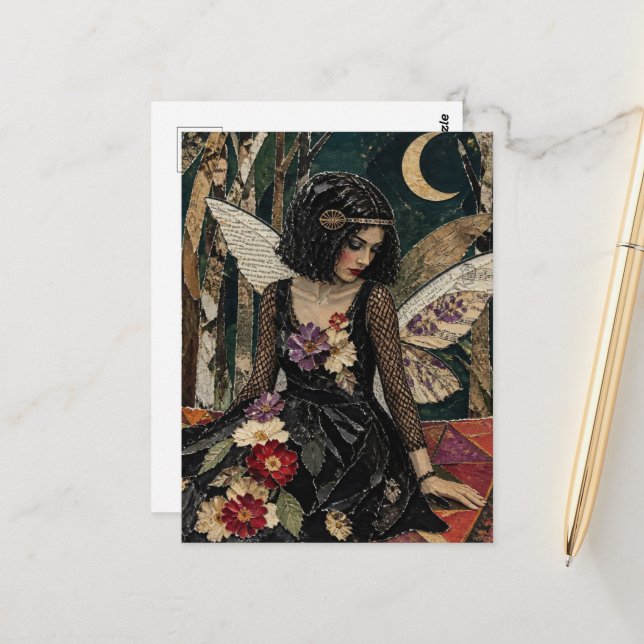 Fairy Mixed media collage Postcard (Front/Back In Situ)