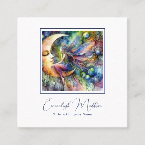 Fairy Moon Goddess Ink Drip Jewelry Delights Square Business Card