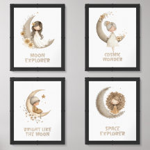 Fairy Moon Space Theme-Set of 4 Kids Wall Art